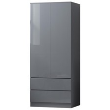 Combination Wardrobe 2 Door 2 Drawer Large Grey Gloss Fronts Matt Grey Frame