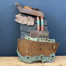 UNUSUAL HANDMADE FOLK ART MIXED-MEDIA BOAT WALL HANGING SCULPTURE