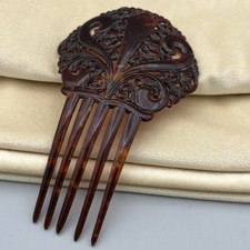 Vintage 1920s Art Deco Celluloid Hair Comb Decorative Open Work Brown 14cm long