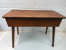 Large Antique 1940s English Morco Sewing Box Legs Green Satin Pockets 16" tall