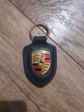 Genuine Porsche Crest Black Leather Keyring Keychain