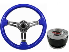 Blue Chrome TS Steering Wheel + Quick Release boss for MITSUBISHI