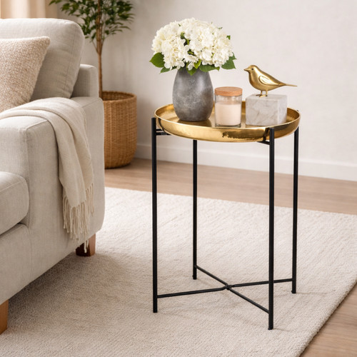 Gold tray metal coffee table - gold,