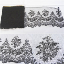 Antique Chantilly Lace Flounce Black Victorian Trim Panel Mourning 263" x 9" K