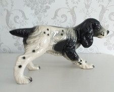 Charming unbranded vintage ceramic spaniel dog 13 x 7 inch grey/black/white