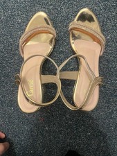 Women’s Rose Gold Heels – Stylish Strappy Sandals, Embellished Block Heels