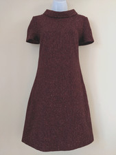 Stylish Hobbs Burgundy Boucle Wool/Silk Autumn/Winter Shift Dress Size UK 12