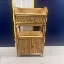 Vintage Retro Wicker Rattan Boho Tiki Cabinet Cupboard Shelves *Free UK P&P*