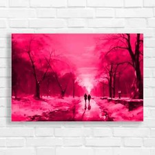 Stunning Winter Sunset Landscape Pink Canvas Print Large Picture Wall Art