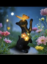 Solar Cat Garden Statue