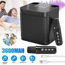 Portable Bluetooth Speaker With 2 Wireless Microphones USB Rechargeable AUX Port