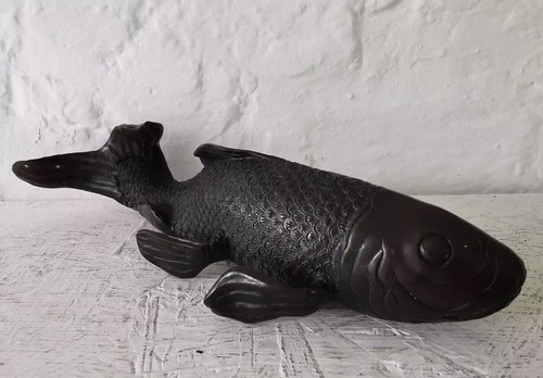 Japanese patinated bronze koi - bronze,