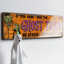 Ghost Train Wood Sign Fairground Circus 28cm Zombie Fun Fair Carnival Ride Sign