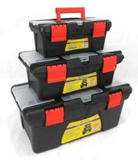 3PC PLASTIC TOOL BOX CHEST SET HANDLE TRAY COMPARTMENT DIY STORAGE TOOLBOX HOME