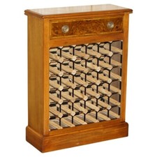 LOVELY RECLAIMED BURR WALNUT 36 BOTTLE WINE CHAMPAGNE RACK SIDEBOARD WITH DRAWER