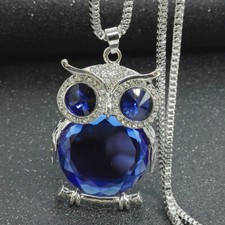 Fashion Blue Owl Women Shinny Crystal Rhinestone Pendant Necklace Jewellery Gift