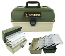 LARGE FISHING TACKLE BOX 3 TRAY CANTILEVER 'TOUGH BOX' SEA COARSE GAME FISHING