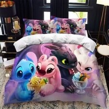 New style 3pcs Lilo Stitch Angel Quilt Duvet Cover Pillowcase Bedding Set/Single