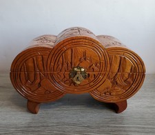 Antique Chinese Cylindrical Camphor Wood Jewellery Box Carved Dragon