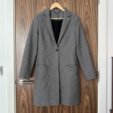 ALLSAINTS Leni Puppytooth 61% Wool Black White Check Leather Collar Coat 12