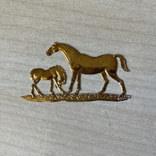 Victorian Gold Foil Embossed Die Cut Scraps Motif Horse & Foal Miniature 3.5x2cm