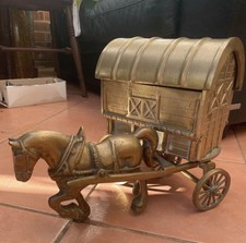 Vintage Brass Horse & Carriage Gypsy Wagon Cart Caravan