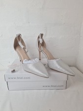 Linzi Silver Glitter Court Shoe High Heel Ankle Strap Size UK7