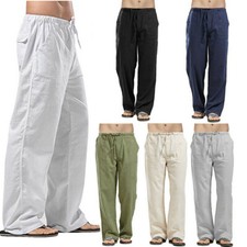 Mens Casual Cotton Linen Baggy
