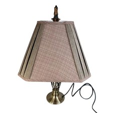 Art Deco Table Lamp Cage Harp Finial & Shade Gold Tone Metal 55cm Tall