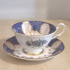 Paragon Fine Bone China Cup& Saucer–Blue Gold Floral–England, Royal Warrant