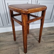 Single Vintage Retro Solid Wooden Mid Century Modern Vinyl Kitchen Stool Seat