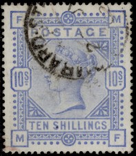 GB QV SG183a, 10s pale ultramarine, FINE USED. Cat £550. CDS MF