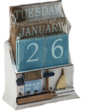 Nautical Wooden Perpetual Calendar Desk Top Eternal Calendar Blocks - Boat House