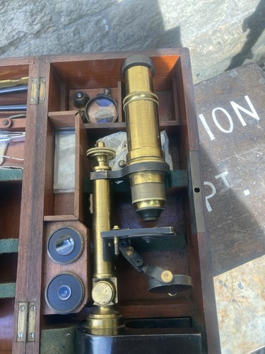 Antique brass microscope - antique,