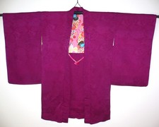 Fab 1920s Vintage Japanese, Purple Pink, Figured Silk, Haori Kimono Jacket, Fans