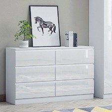 White Gloss Large Wide Chest of 6 Drawers Ultra Modern Design Bedroom Furniture