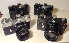 collection of 4 Classic ZENITH  Camera's "E", "EM", "11", "TTL".