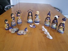 Mexican Hand Painted Folk Art Clay Pottery Nativity Christmas Figures Set of 14
