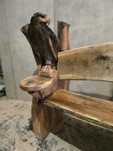 Chainsaw carved eagle bench - chainsaw,