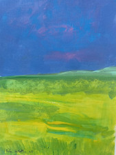 Rita Valletta Original Painting Green Yellow Fields Cloudy Landscape Art  D27