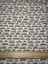 Hill-berg Cotton Poplin Fabric Cars, Camper Vans, Motorcycles On Ivory 2m + Ends
