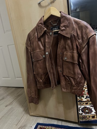 Guess tan leather bomber - guess,