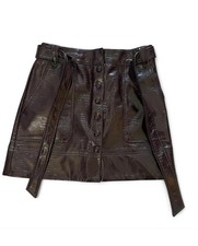 Topshop chocolate brown croc skirt with belt tie and buttons going down size 6
