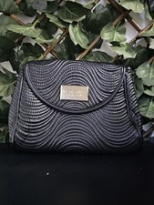 Versace Parfums Faux Leather Gold Tone Black Strap Wristlet Clutch Purse Texture