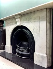 Victorian Arched Carrara Marble Fireplace Surround With Shell Keystone Corbel