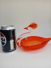 Vintage 1960S Orange Glass Swan Dish.