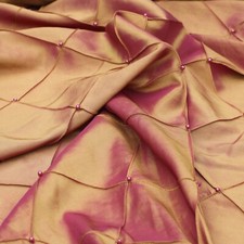 Quilted Taffeta PEARLS/BEADED Dress Fabric Curtain Cushion 60" Gold Shot PINK