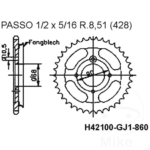 Rear sprocket tooth 428 - sprocket, 45
