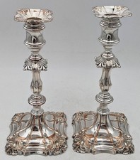 WILLIAM IV OLD SHEFFIELD PLATE PAIR CANDLESTICKS c1830