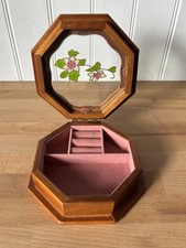 Octagonal shaped Mele wooden jewellery dressing table box / case with glass lid